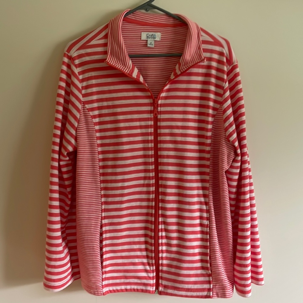Croft & Barrow Womens XL Coral and Cream Stripped Zip Up Jacket